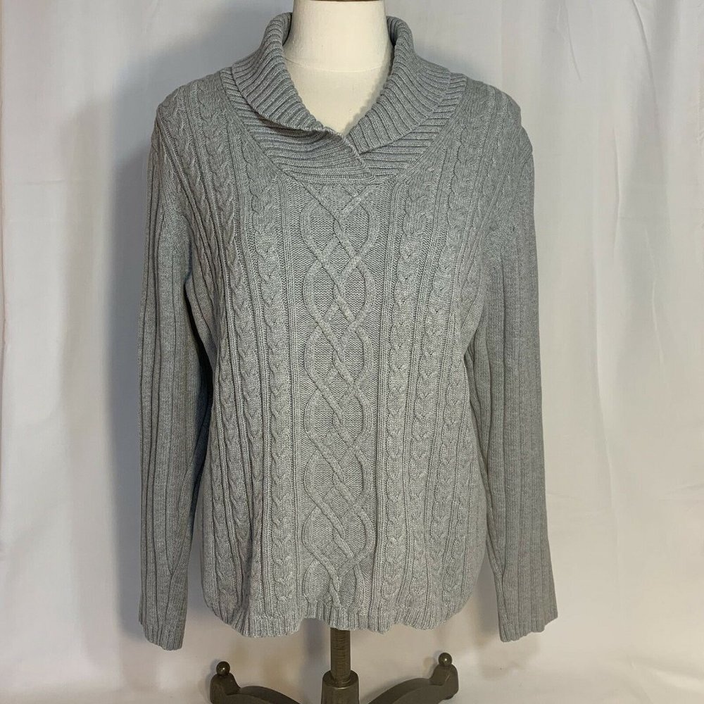 KAREN SCOTT Women Gray Knit Sweater (Size Large) SHAWL-COLLAR - Picture 1 of 7